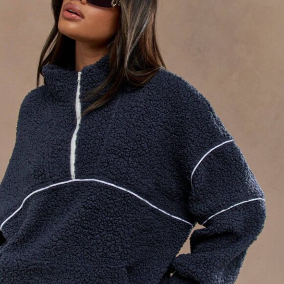 MISSGUIDED Cozy Teddy Sherpa Half Zip Pullover Sweatshirt - Picture 4 of 4